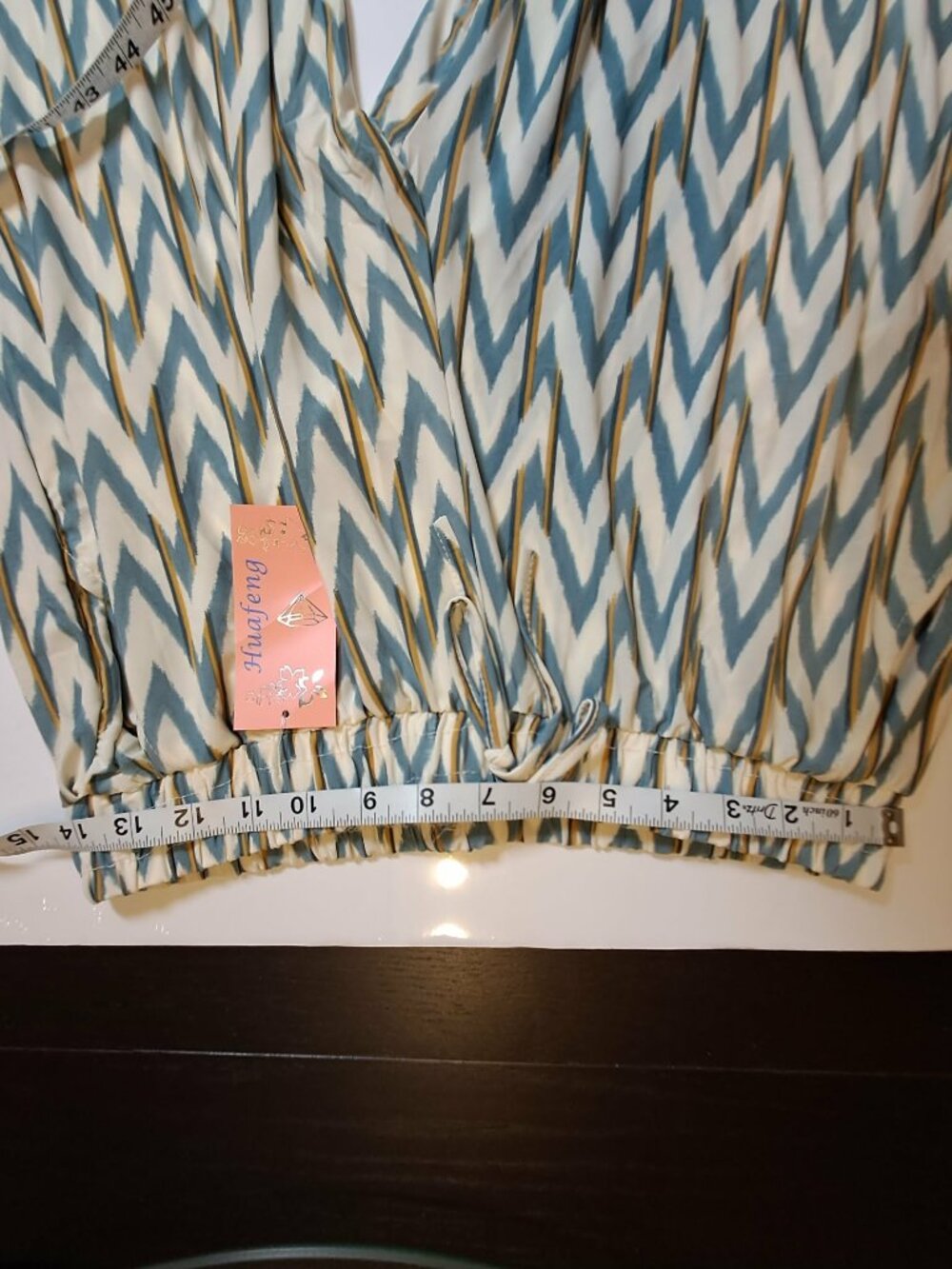 Cool Knit Jersey Zigzag Wide Leg Pants Blue White M/L - Picture 7 of 8